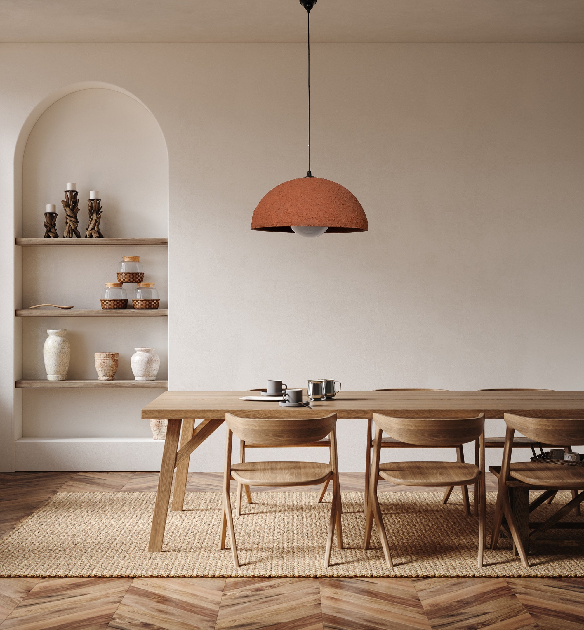 Terracotta Color Handmade Ceramic Pendant Chandelier, Wabi Sabi Ceramic Lamp, - Geza Ceramic Studio