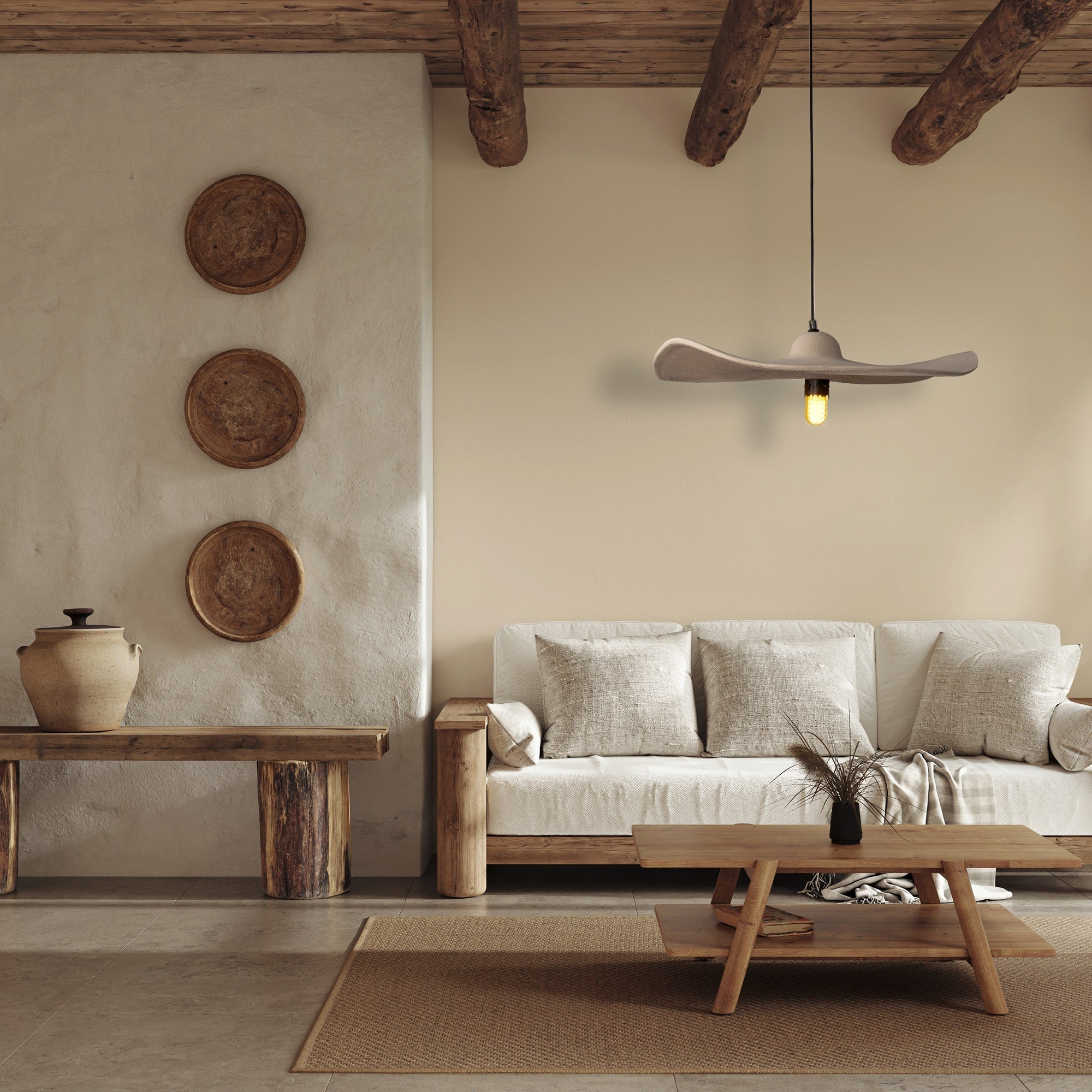 Beige Handmade Modern Pendant Ceramic - Geza Ceramic Studio