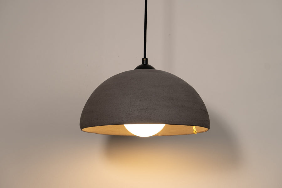 Kairos – handmade light black ceramic pendant light in natural stoneware clay by Geza Ceramic Studio