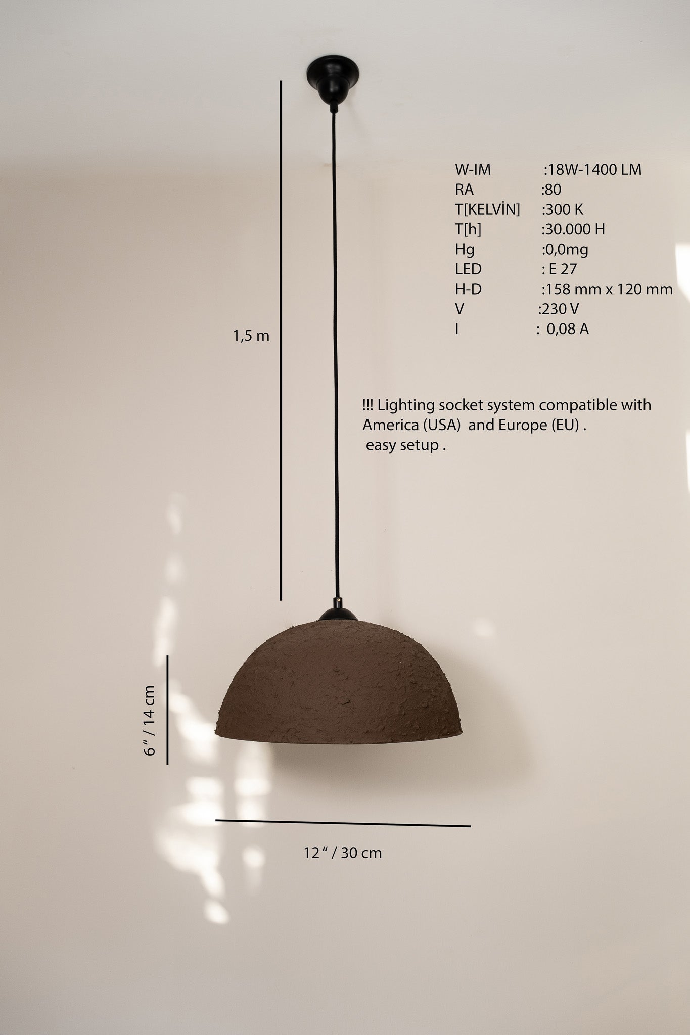 Brown Special Texture Handmade Wabi Sabi Stoneware Ceramic Pendant Light