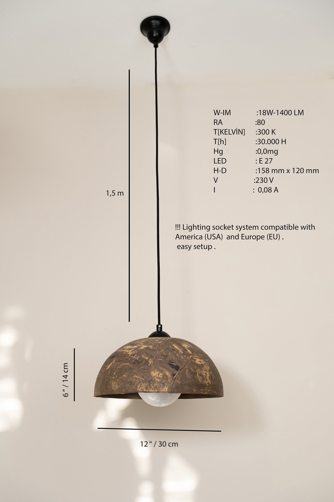 Brown and yellow Special Texture Handmade Wabi Sabi Stoneware Ceramic Pendant Light