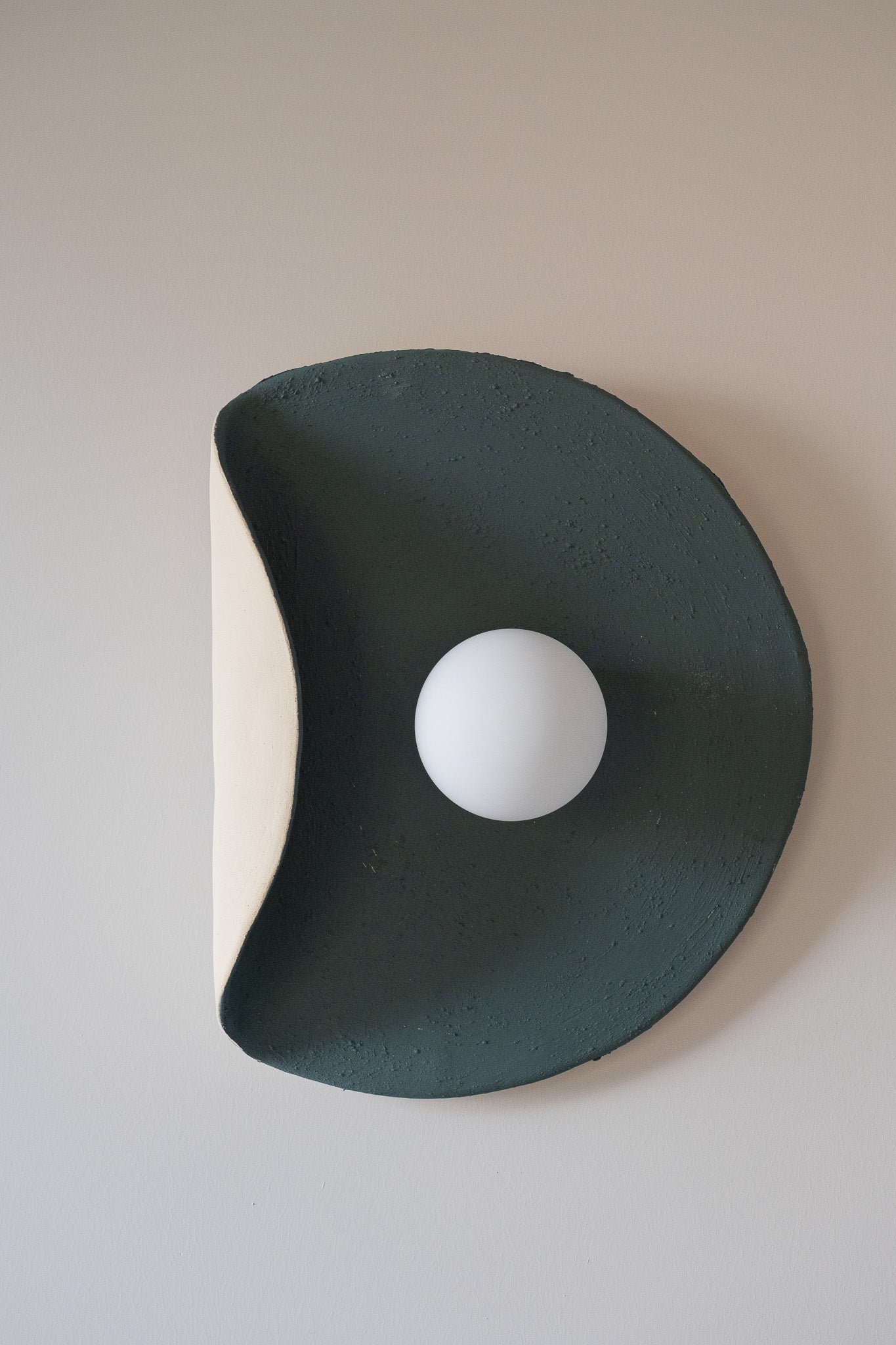Dark Green Wall Lamp, Modern Handmade Ceramic Wall Sconce, Large Wall Decore