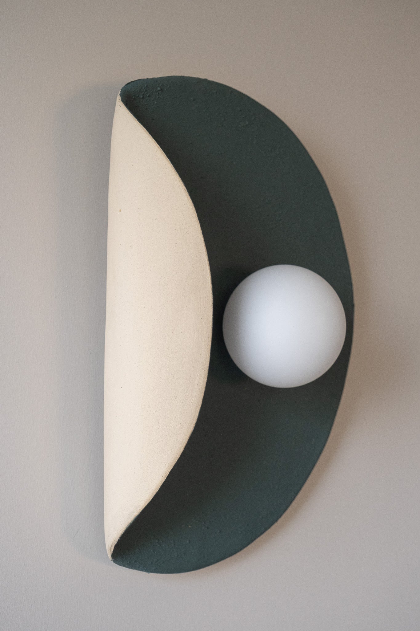 Dark Green Wall Lamp, Modern Handmade Ceramic Wall Sconce, Large Wall Decore