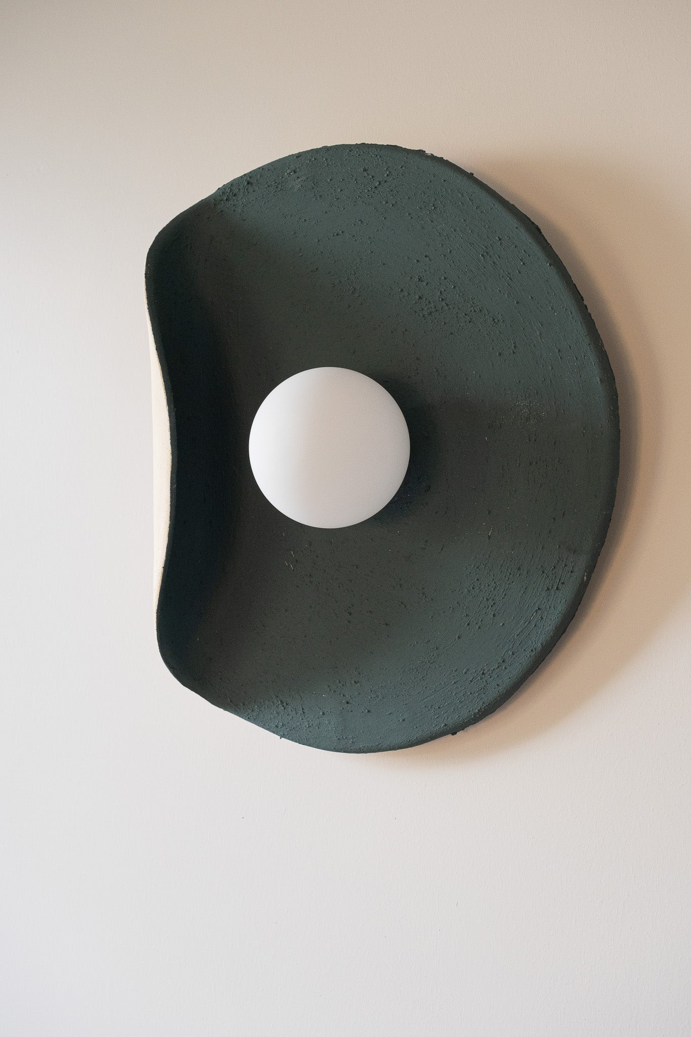 Dark Green Wall Lamp, Modern Handmade Ceramic Wall Sconce, Large Wall Decore