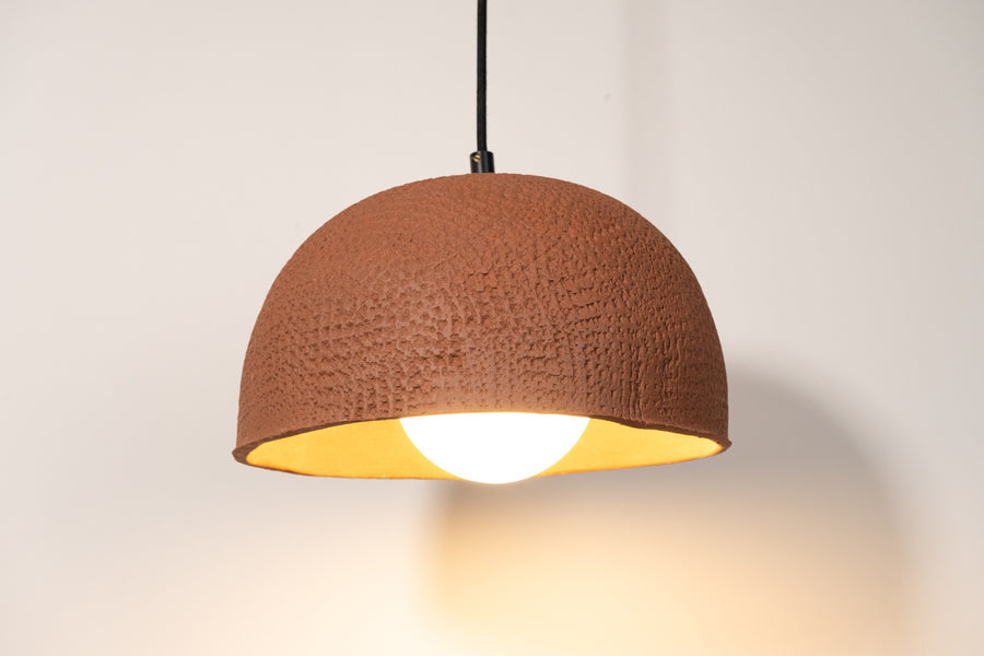 Evren – handmade terracotta ceramic pendant light in natural stoneware clay by Geza Ceramic Studio