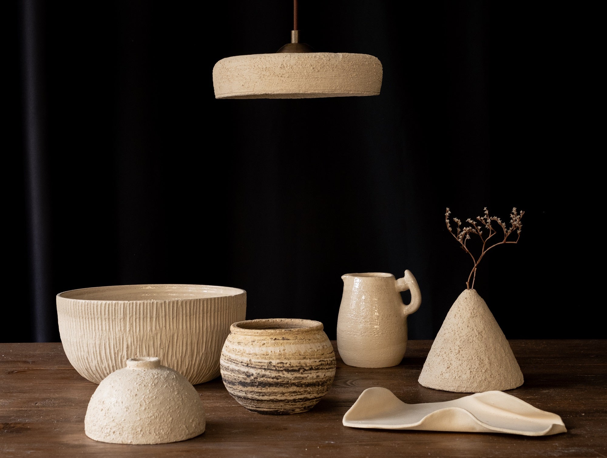 White Special Texture Handmade Wabi Sabi Stoneware Ceramic Pendant - Geza Ceramic Studio