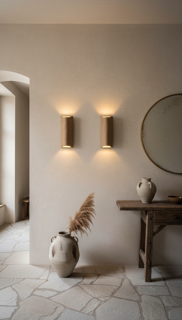 Japandi Handmade Ceramic Wall Sconces, Wabi Sabi Natural Ceramic Wall Lamp,
