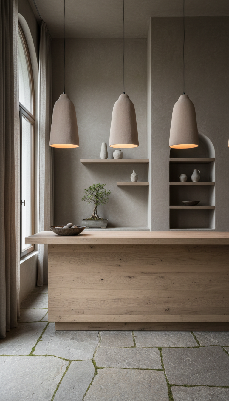 Wabi Sabi Uzun El Yapımı Seramik Sarkıt Avize, Doğal Dokulu Seramik Lamba, Mutfak Adası Avizesi