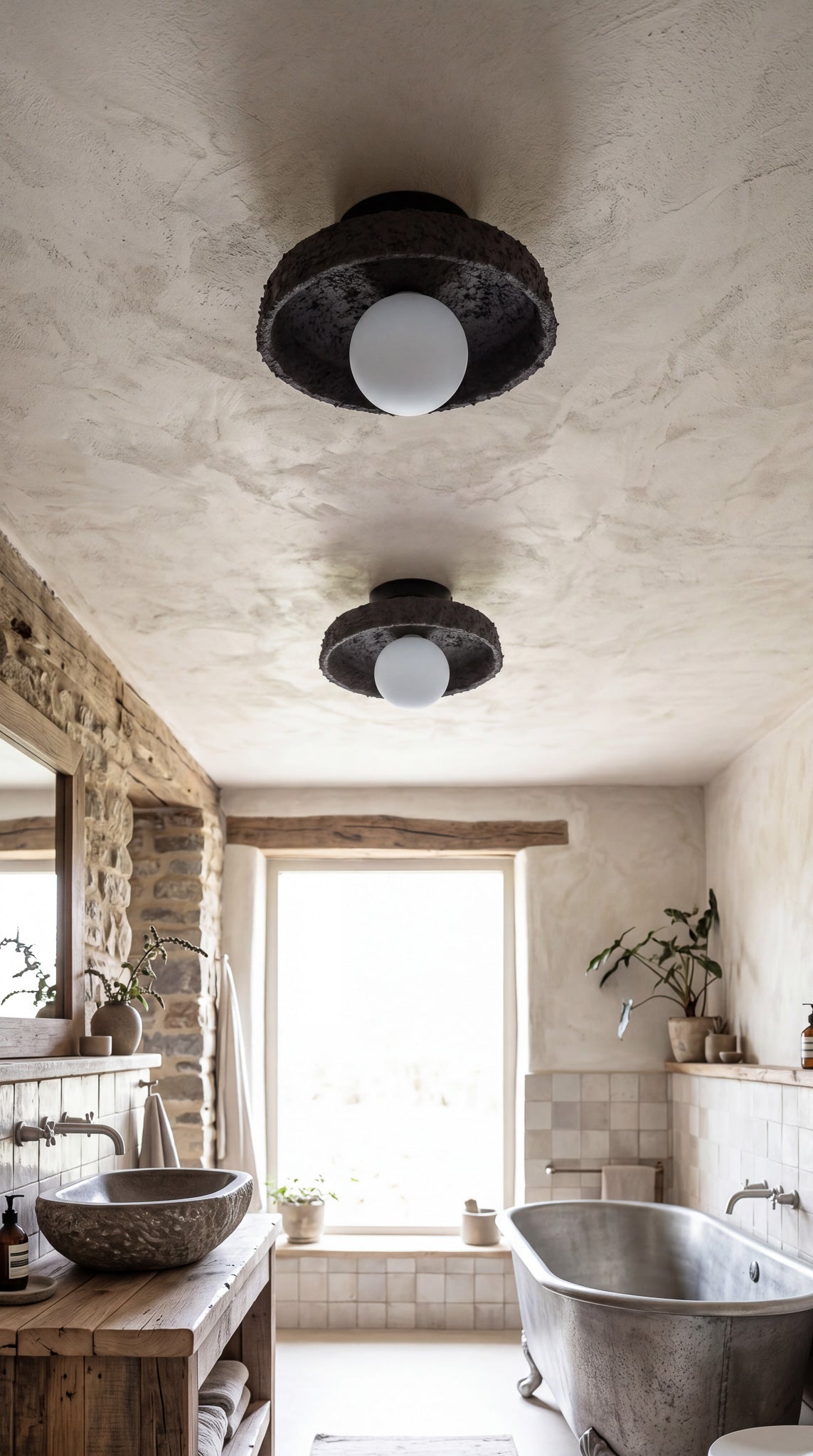 Black Handmade Ceramic Flush Mount Ceiling Light – Wabi Sabi Modern Ceiling Lamp
