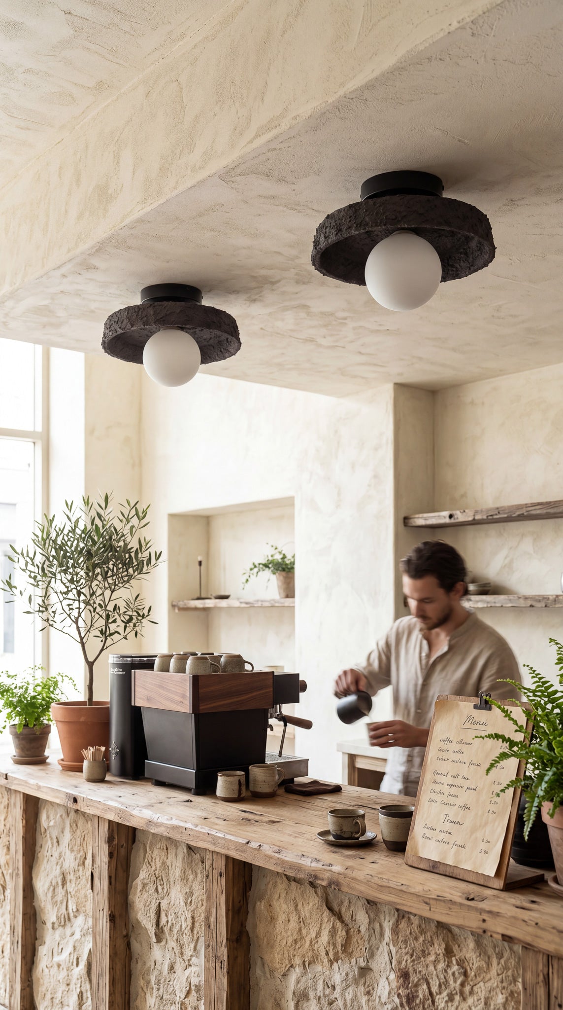 Black Handmade Ceramic Flush Mount Ceiling Light – Wabi Sabi Modern Ceiling Lamp