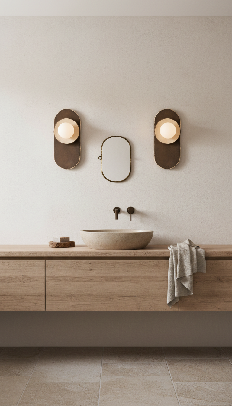 Mori brown & white handmade ceramic wall sconce, wabi sabi stoneware – image 8