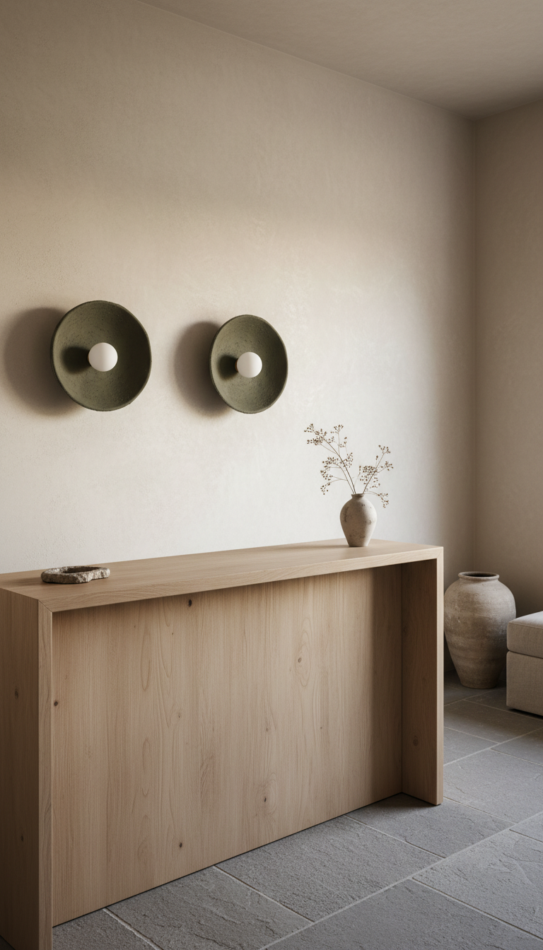 12 inches Wabi Sabi Handmade Ceramic Wall Lamp, Dark Green Ceramic Wall Sconces,