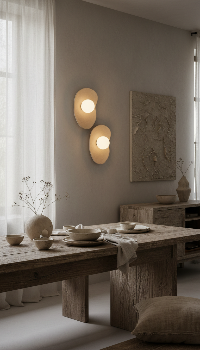 Japandi Beige Handmade Ceramic Wall Sconces, Wasabi Wall Lamp, Minimalistic Wall Sconces, Home Decor Light, Interior Design Lamp