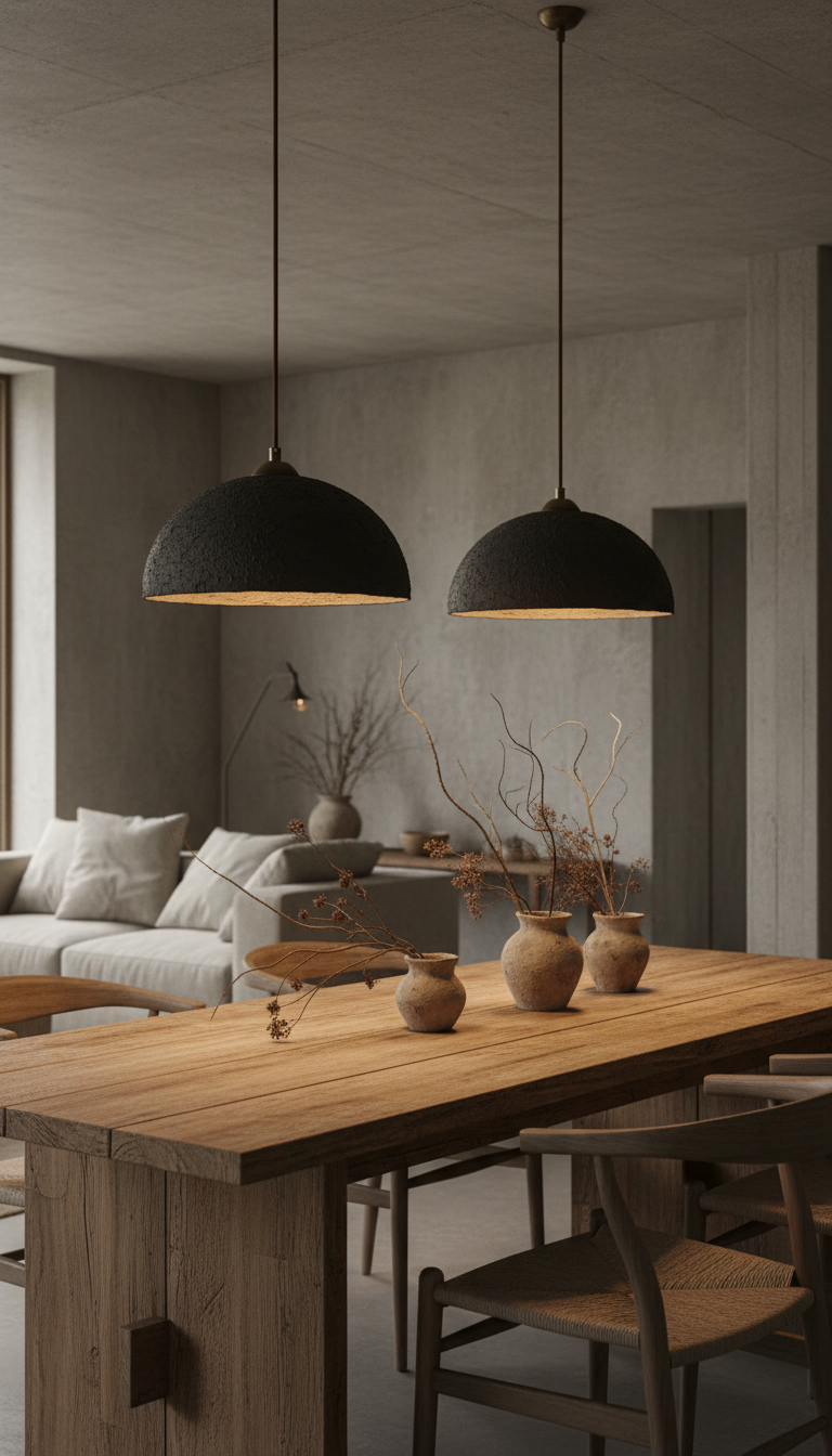 Black Special Texture Handmade Wabi Sabi Stoneware Ceramic Pendant Light