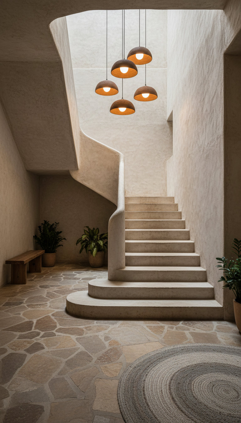 Handmade Natural Textured Brown Ceramic Pendant Chandelier