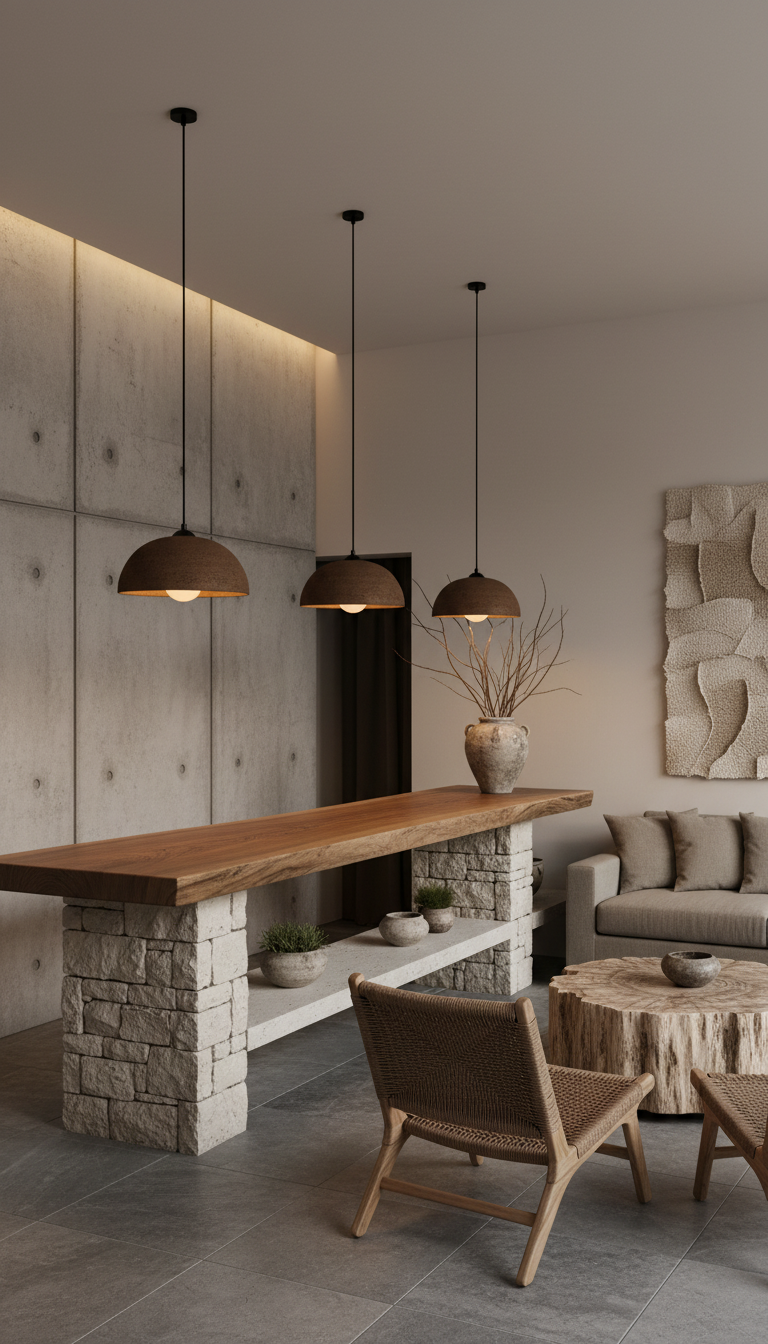 Handmade Natural Textured Brown Ceramic Pendant Chandelier