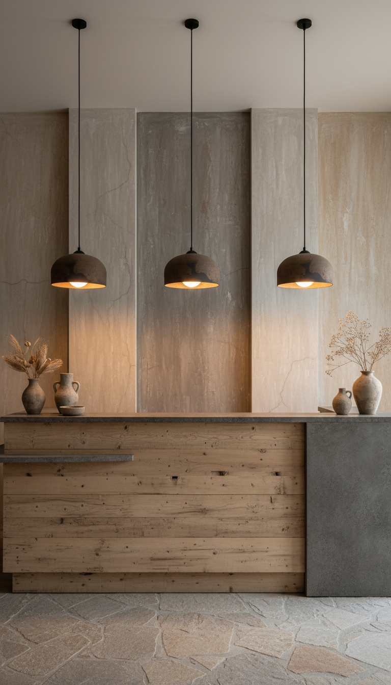 Brown Special Texture Handmade Wabi Sabi Stoneware Ceramic Pendant Light