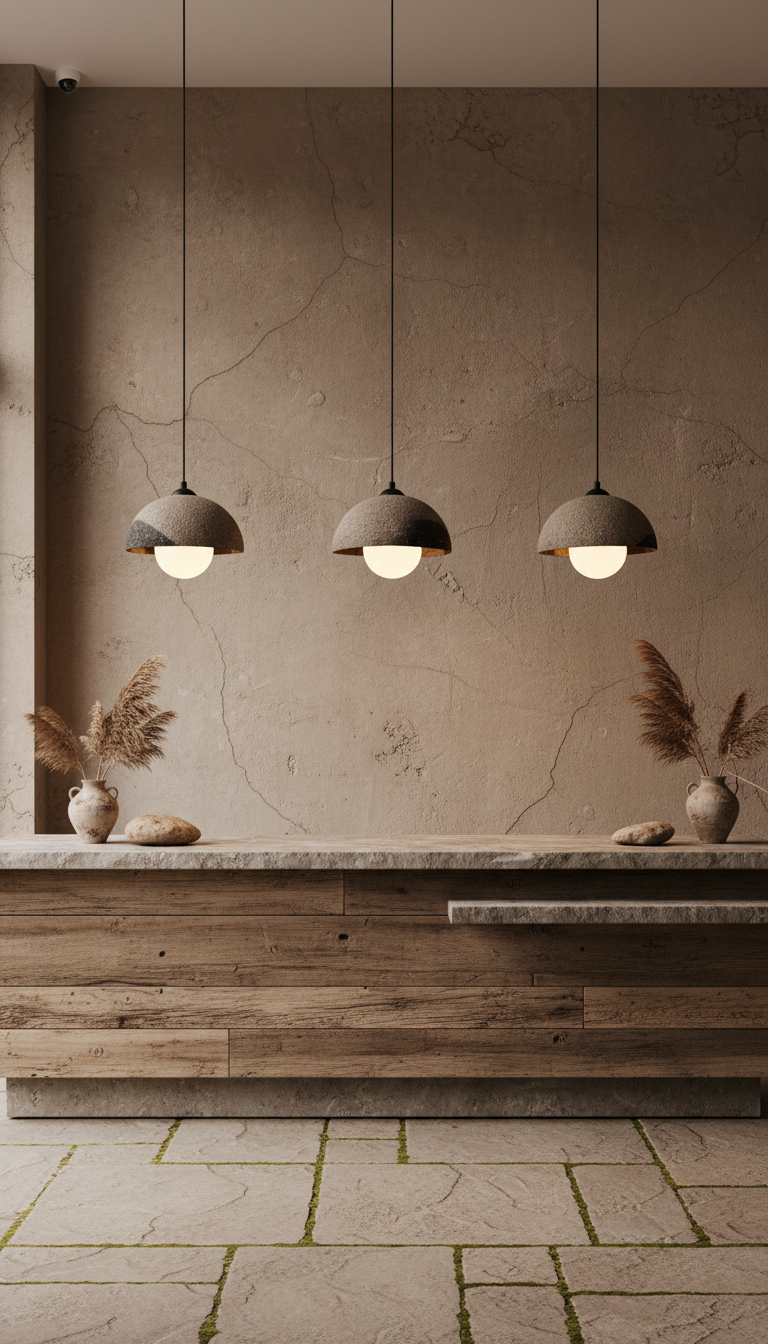 Beige, besondere Textur, handgefertigte Wabi Sabi Steingut Keramik Pendelleuchte