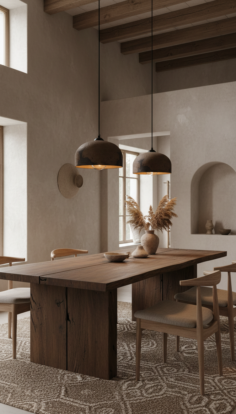 Brown Special Texture Handmade Wabi Sabi Stoneware Ceramic Pendant Light