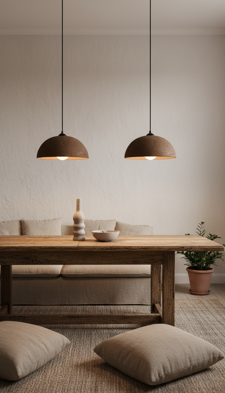 Handmade Natural Textured Brown Ceramic Pendant Chandelier