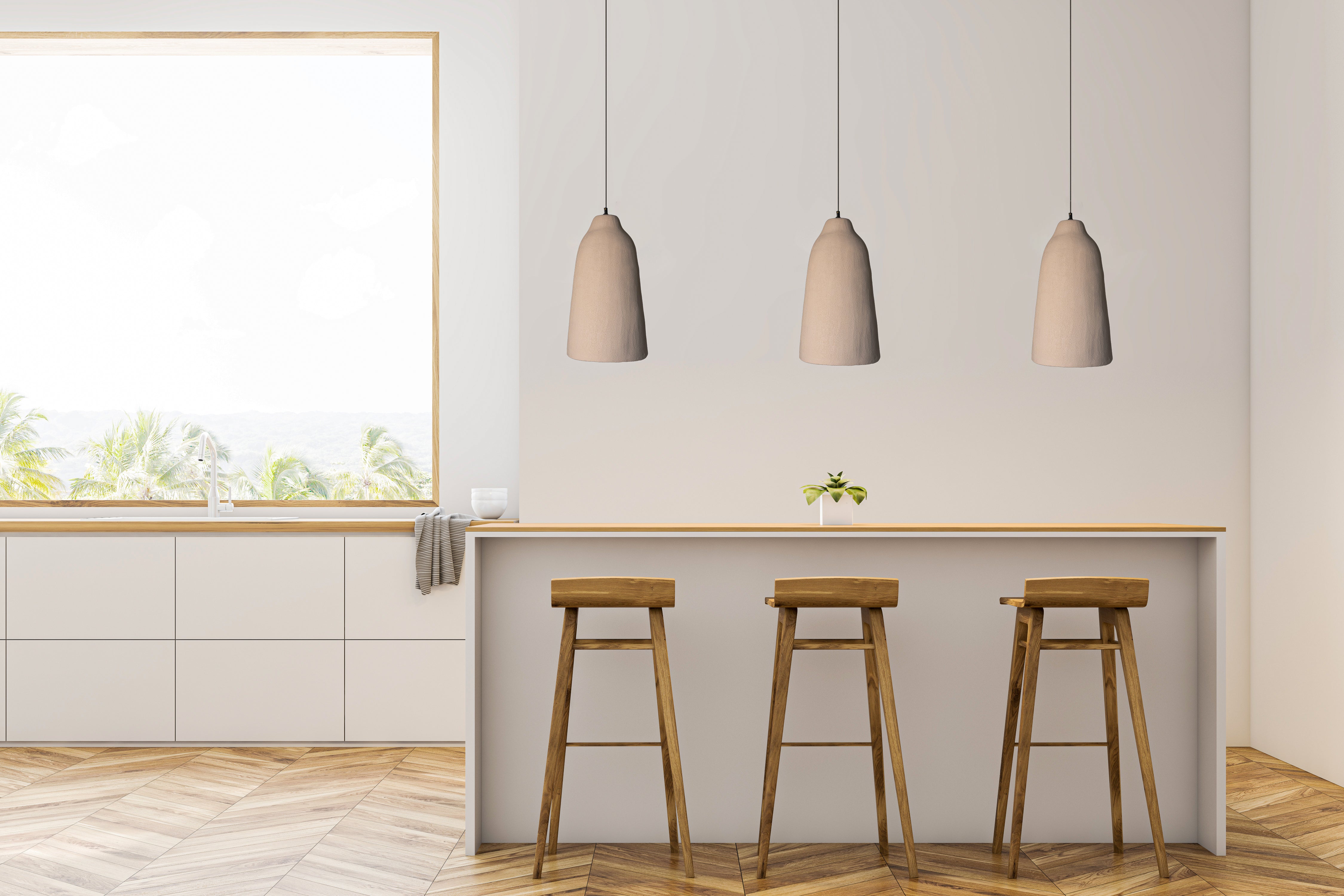 Wabi Sabi Long Handmade Ceramic Pendant Chandelier, Natural Textured Ceramic Lamp, Kitchen Island Chandelier - Geza Ceramic Studio