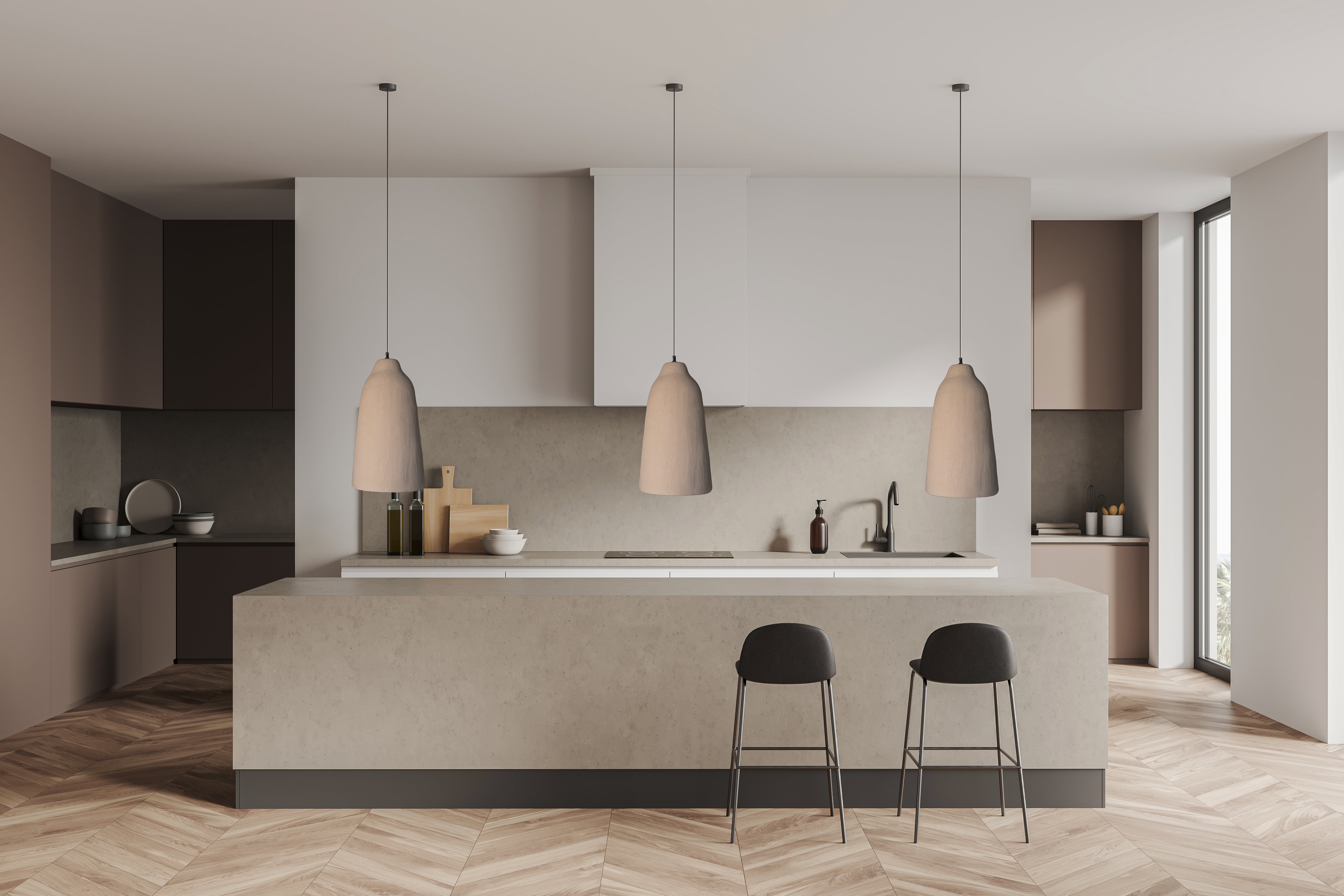 Wabi Sabi Long Handmade Ceramic Pendant Chandelier, Natural Textured Ceramic Lamp, Kitchen Island Chandelier - Geza Ceramic Studio