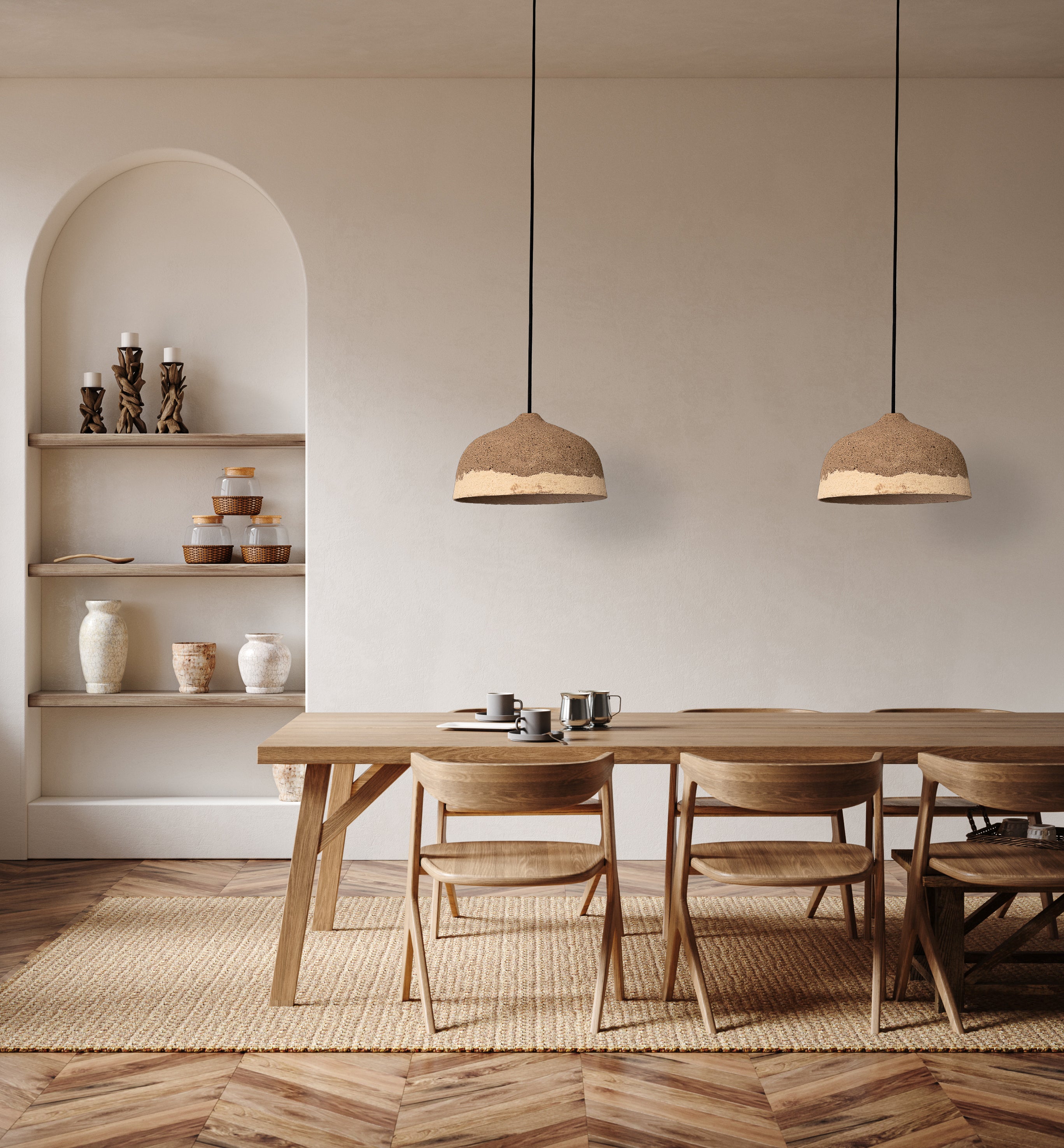 Wabi Sabi Natural Textured Handmade Ceramic Pendant Chandelier, Pendant Light, Kitchen Island Pendant Lamp - Geza Ceramic Studio