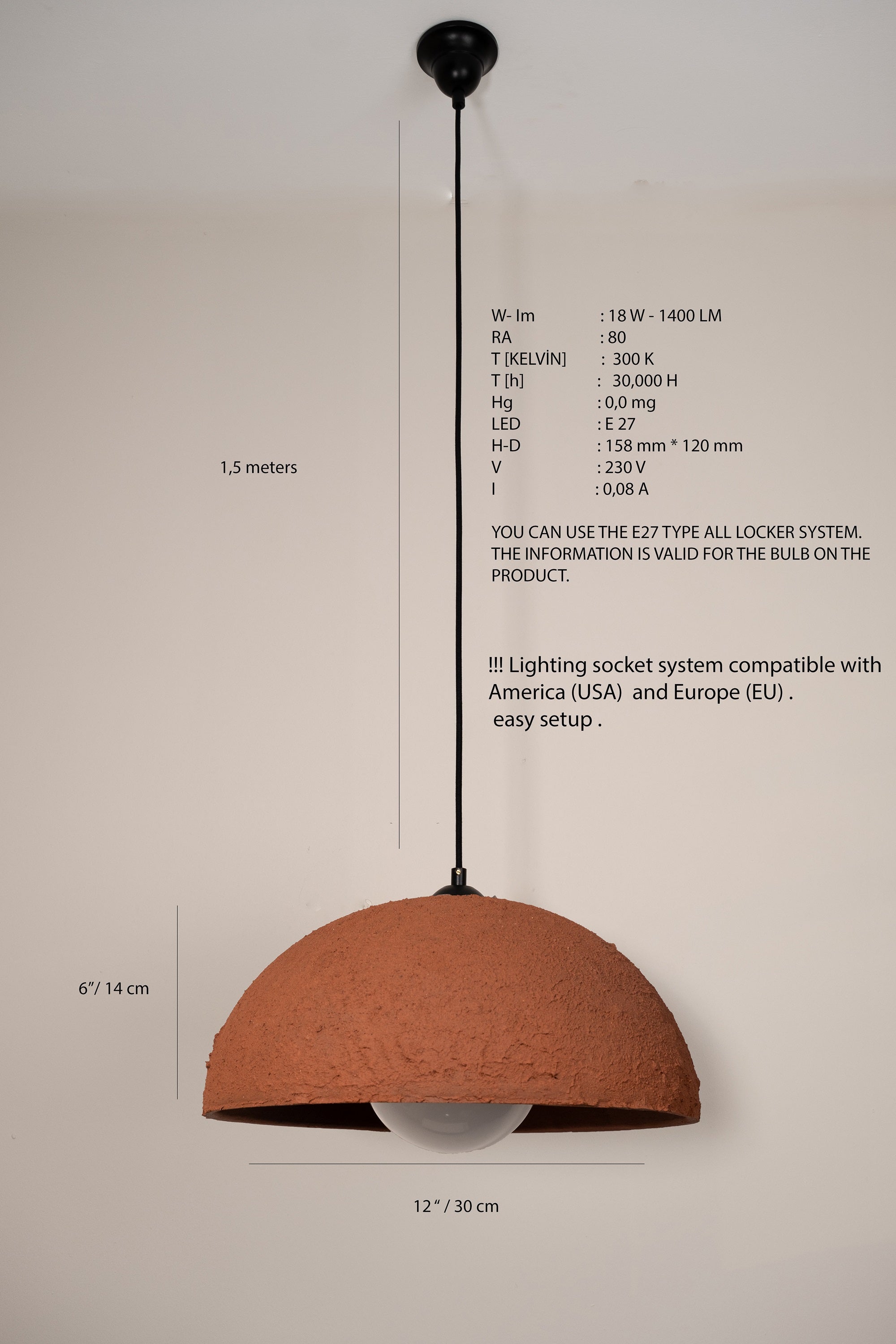 Terracotta Color Handmade Ceramic Pendant Chandelier, Wabi Sabi Ceramic Lamp, - Geza Ceramic Studio