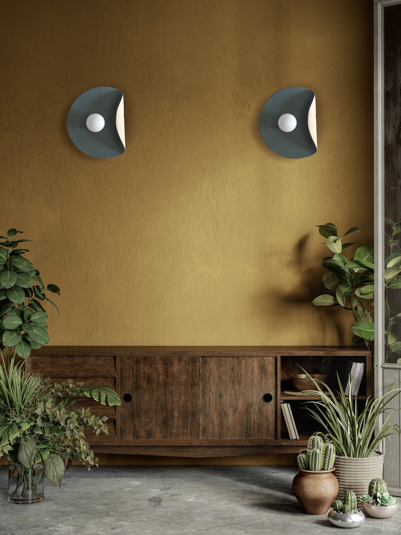 Dark Green Wall Lamp, Modern Handmade Ceramic Wall Sconce, Large Wall Decore