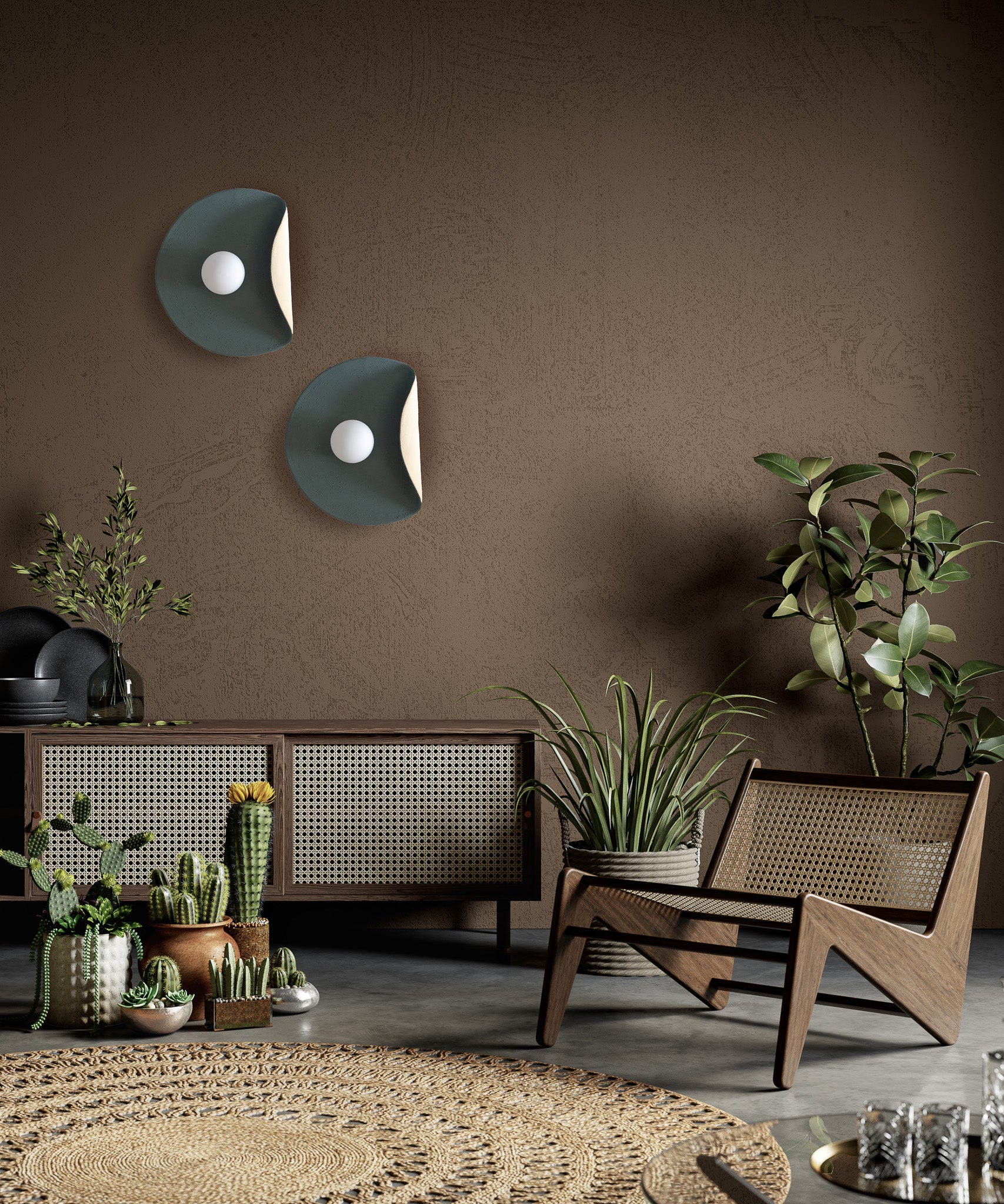 Dark Green Wall Lamp, Modern Handmade Ceramic Wall Sconce, Large Wall Decore