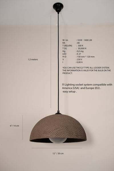 Brown Special Texture Handmade Wabi Sabi Stoneware Ceramic Pendant Light