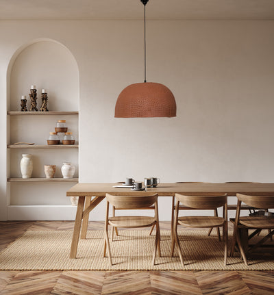 Terracotta Color Stoneware Handmade Modern Dome Pendant Chandelier,