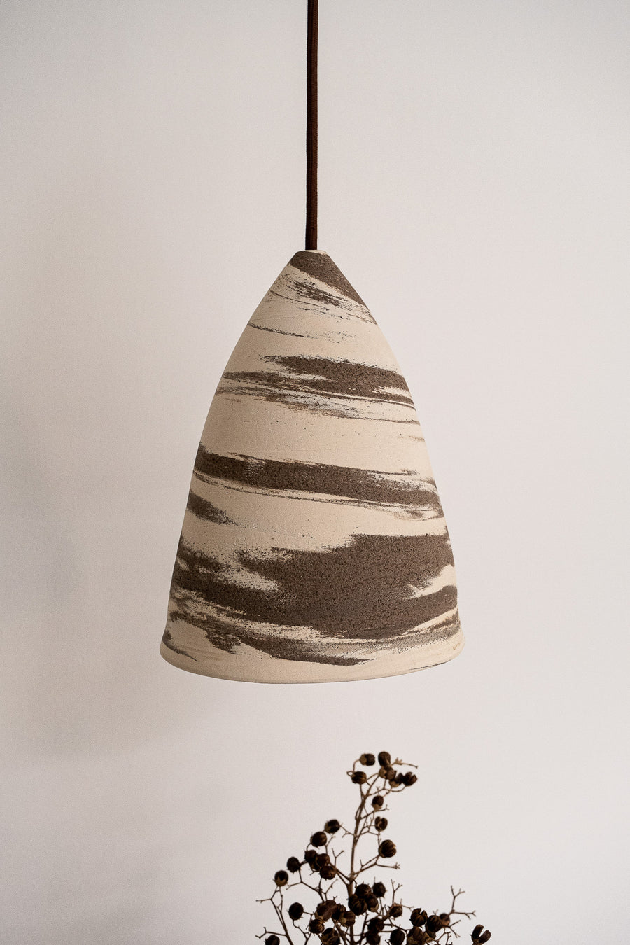 Auren – handmade beige & brown ceramic pendant light in natural stoneware clay by Geza Ceramic Studio