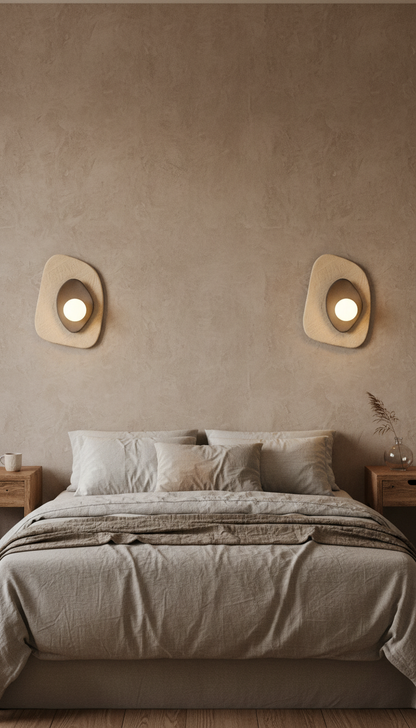 Beige-graue Keramik-Wandleuchte – Handgefertigte Wabi-Sabi-Wandleuchte