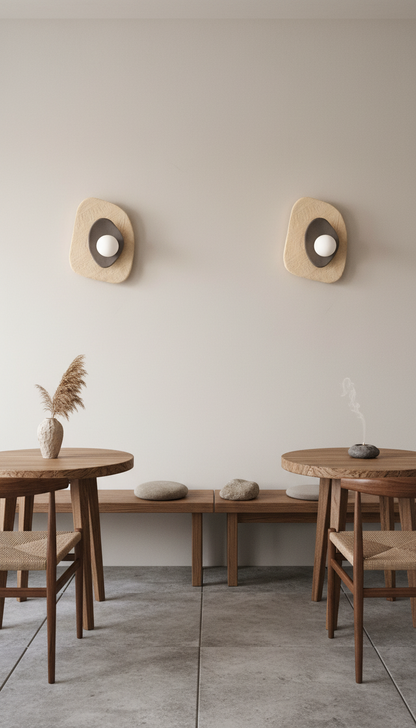 Beige-graue Keramik-Wandleuchte – Handgefertigte Wabi-Sabi-Wandleuchte