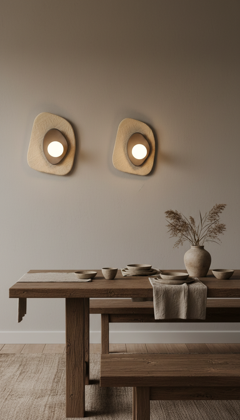 Beige-graue Keramik-Wandleuchte – Handgefertigte Wabi-Sabi-Wandleuchte