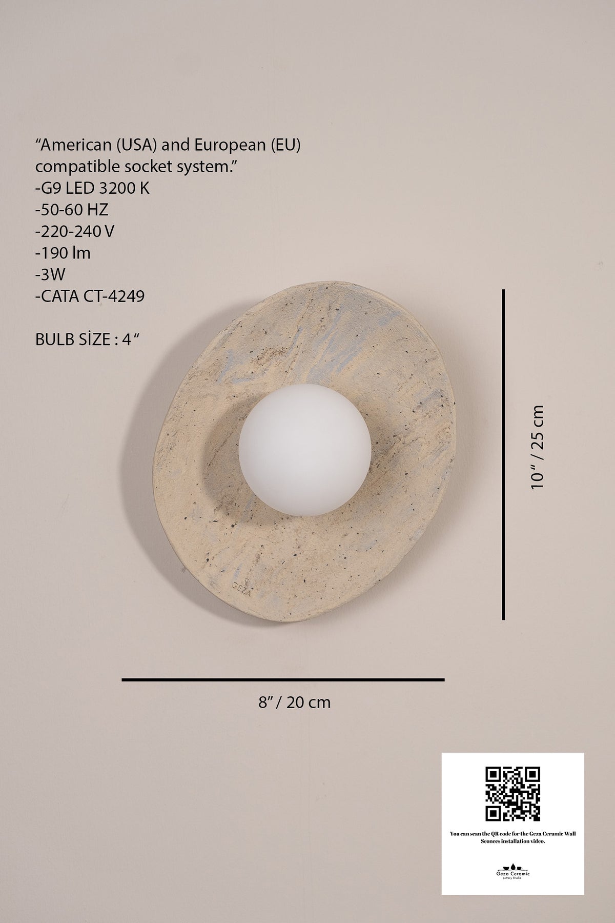 Althea beige handmade ceramic wall sconce, wabi sabi stoneware – image 4