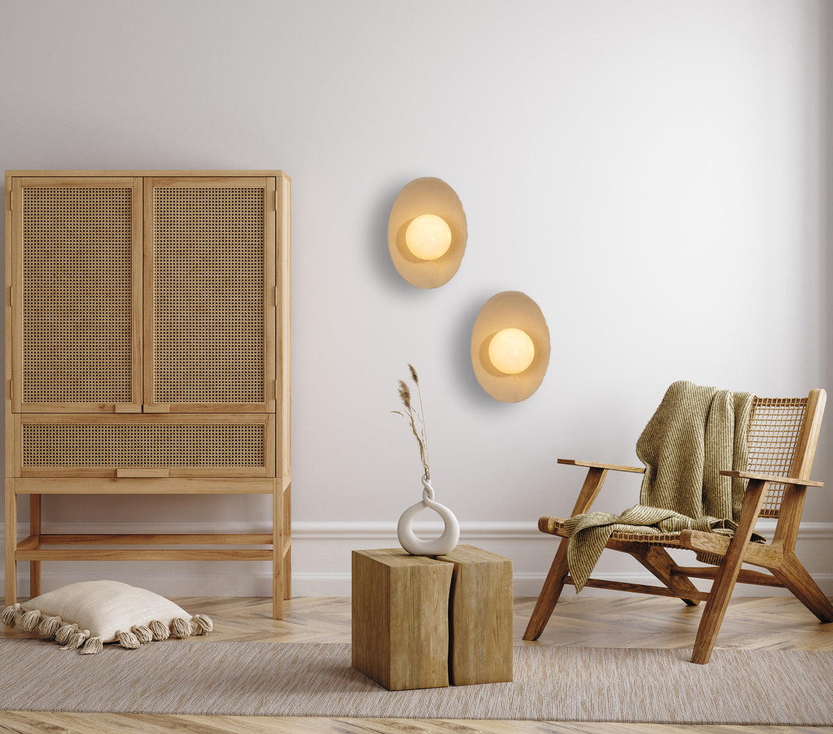 Caden beige handmade ceramic wall sconce, wabi sabi stoneware – image 2