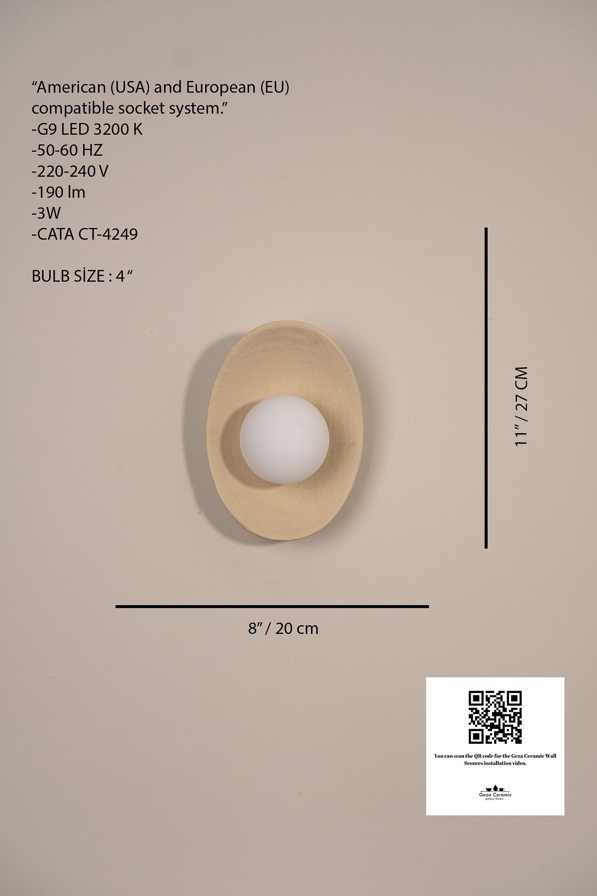 Caden – handmade beige ceramic wall sconce in natural clay, Geza Ceramic – image 3