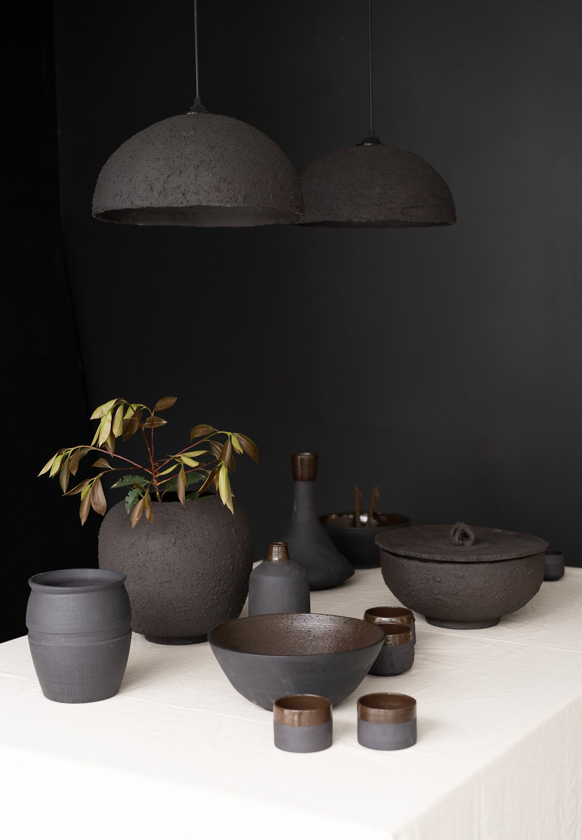 Nomi black handmade ceramic pendant light, wabi sabi stoneware – image 12