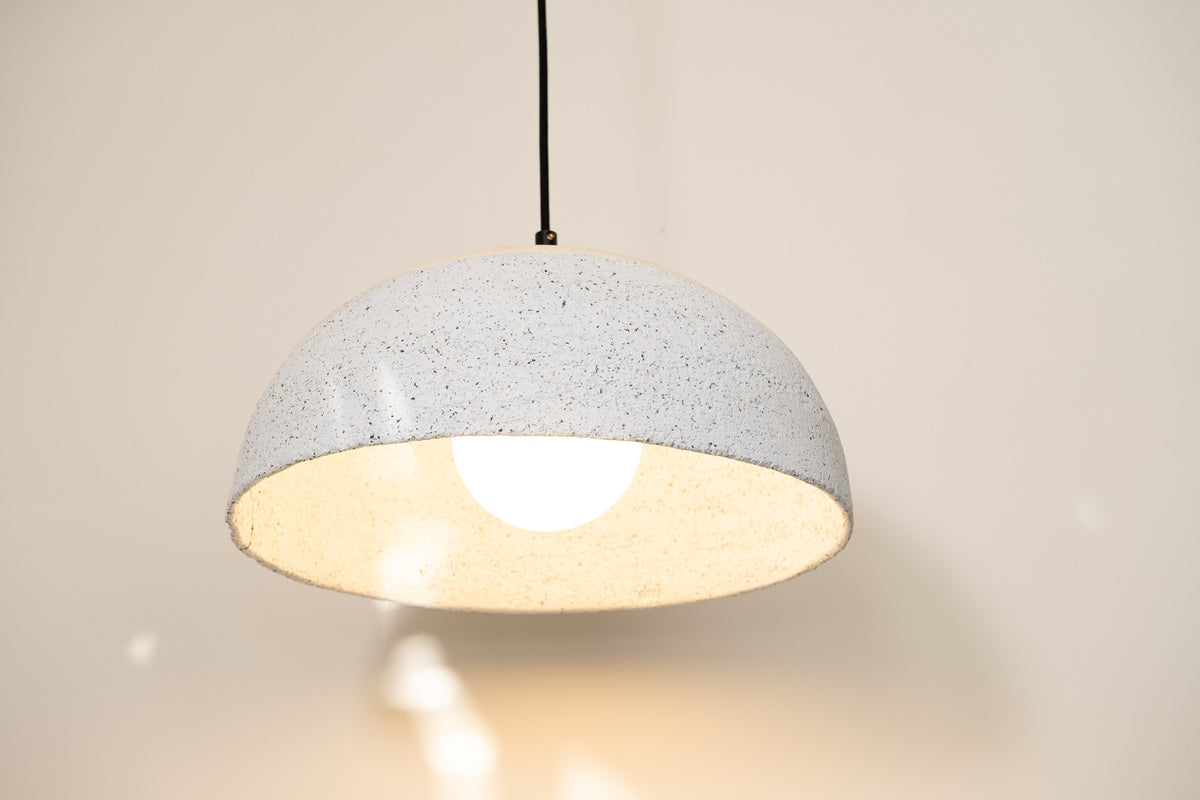 Idra – handmade white & blue ceramic pendant light in natural stoneware clay by Geza Ceramic Studio