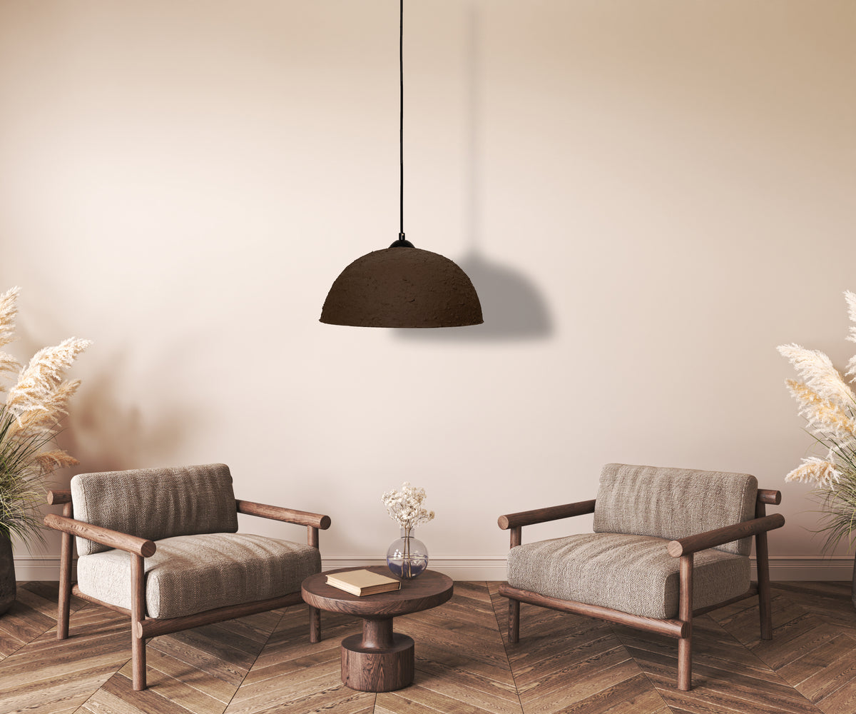 Lumi brown handmade ceramic pendant light, wabi sabi stoneware – image 2