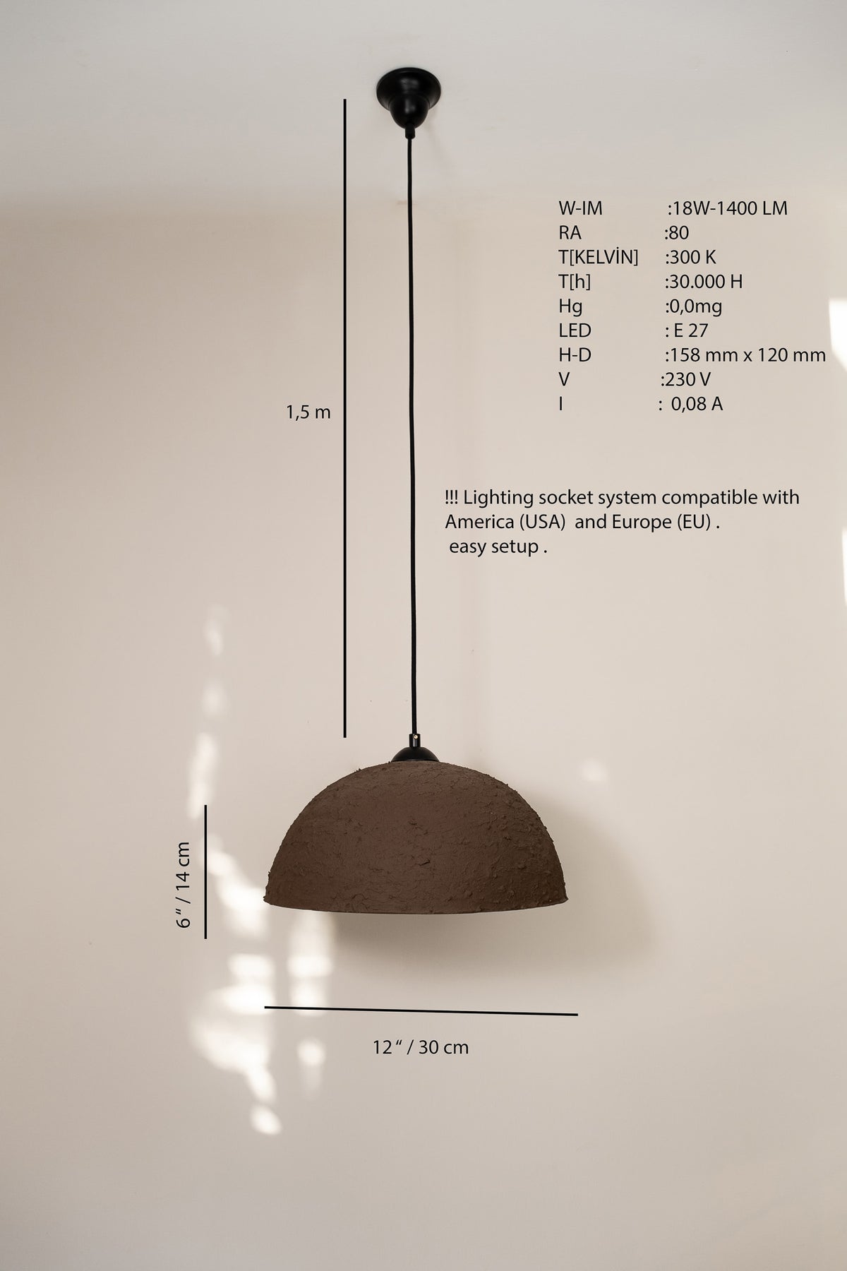 Lumi – handmade brown ceramic pendant light in natural clay, Geza Ceramic – image 3