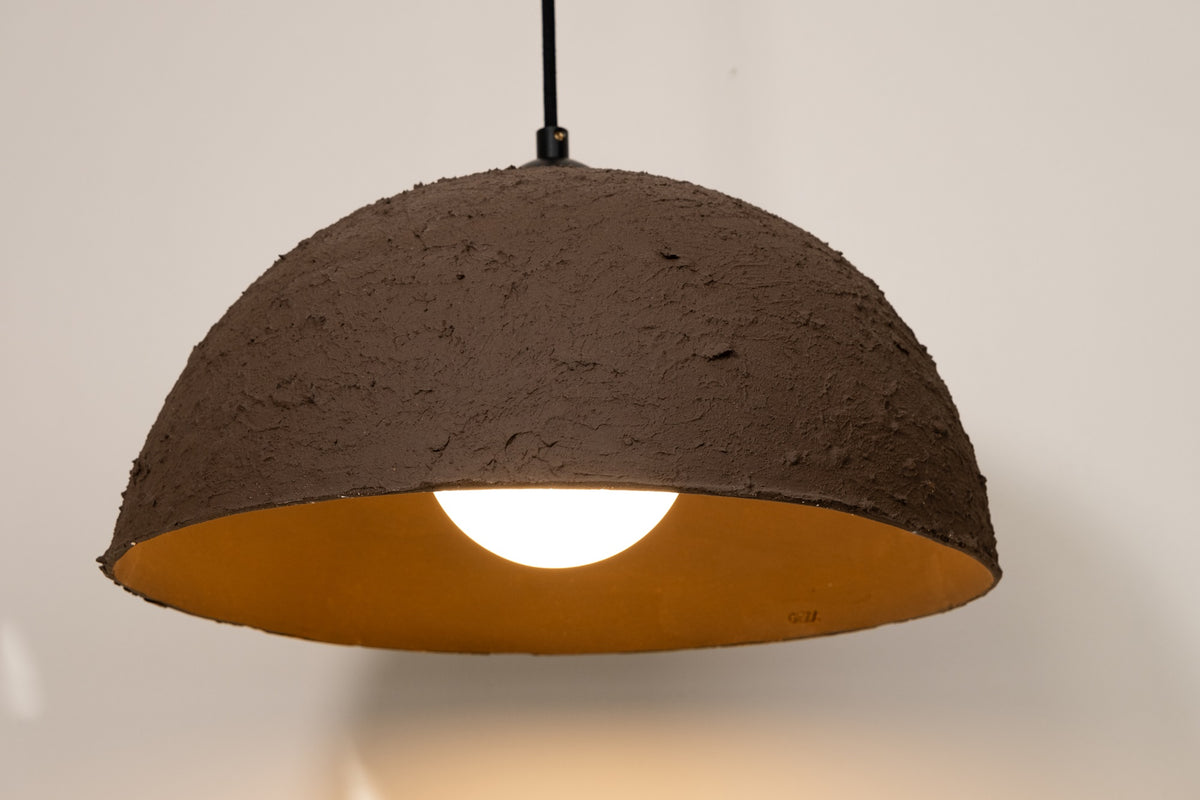 Lumi – handmade brown ceramic pendant light in natural stoneware clay by Geza Ceramic Studio