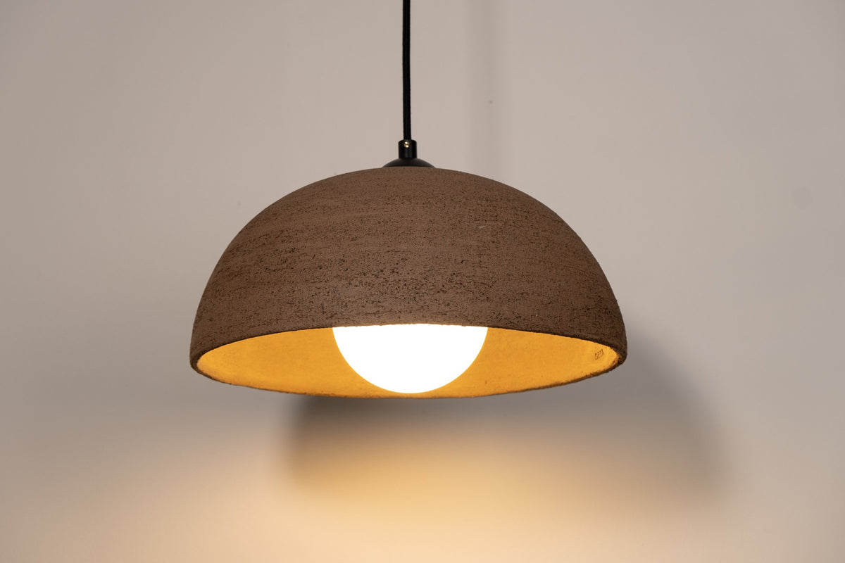 Orien – handmade brown ceramic pendant light in natural stoneware clay by Geza Ceramic Studio