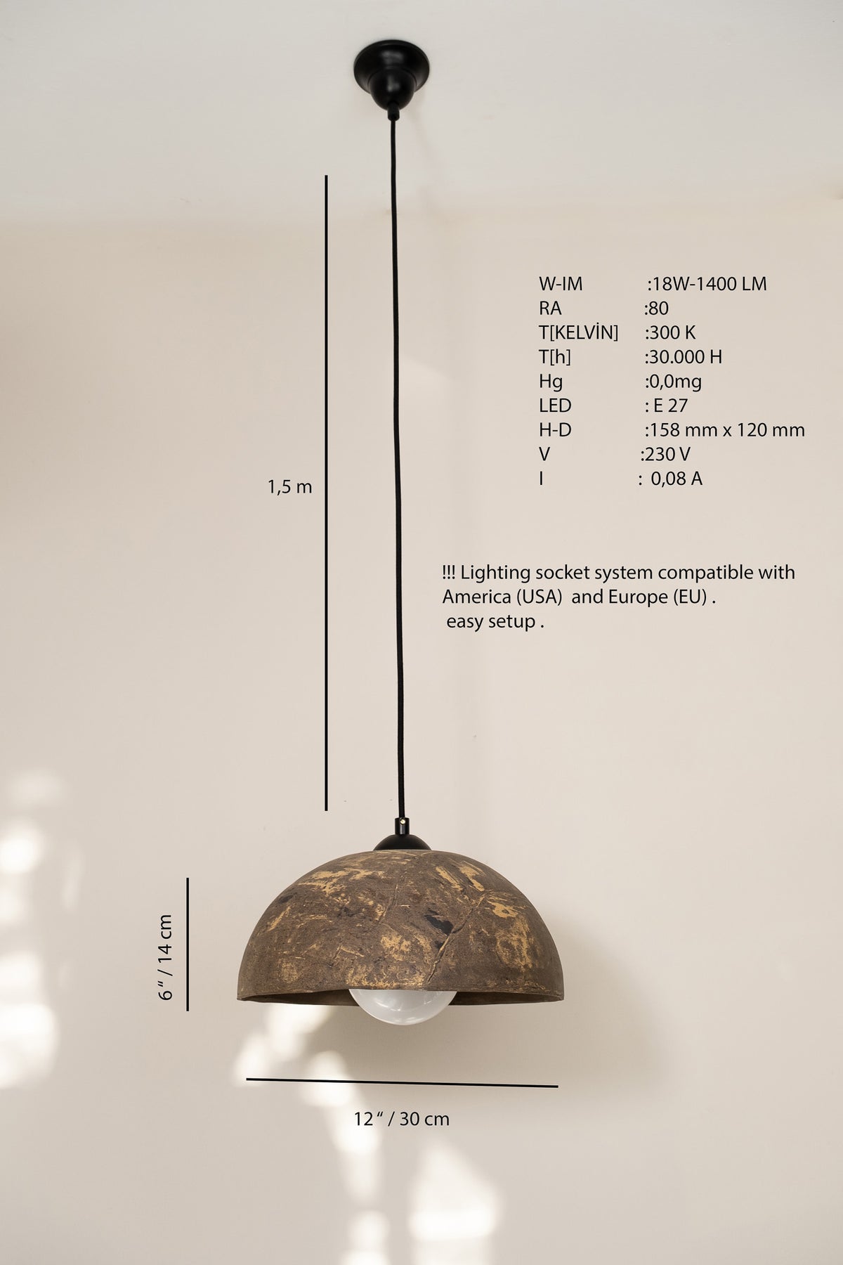 Kaila handmade ceramic pendant light, wabi sabi stoneware – image 6