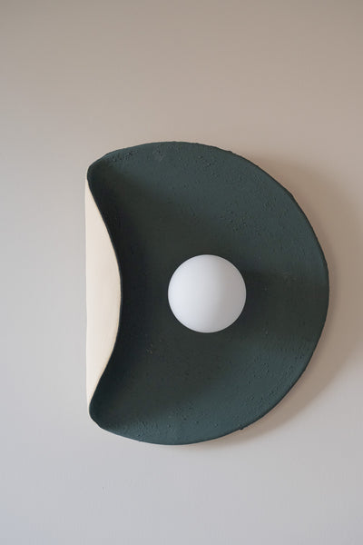 Dark Green Wall Lamp, Modern Handmade Ceramic Wall Sconce, Large Wall Decore