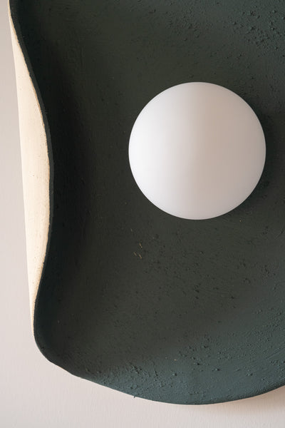 Dark Green Wall Lamp, Modern Handmade Ceramic Wall Sconce, Large Wall Decore