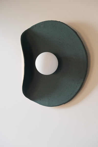 Dark Green Wall Lamp, Modern Handmade Ceramic Wall Sconce, Large Wall Decore