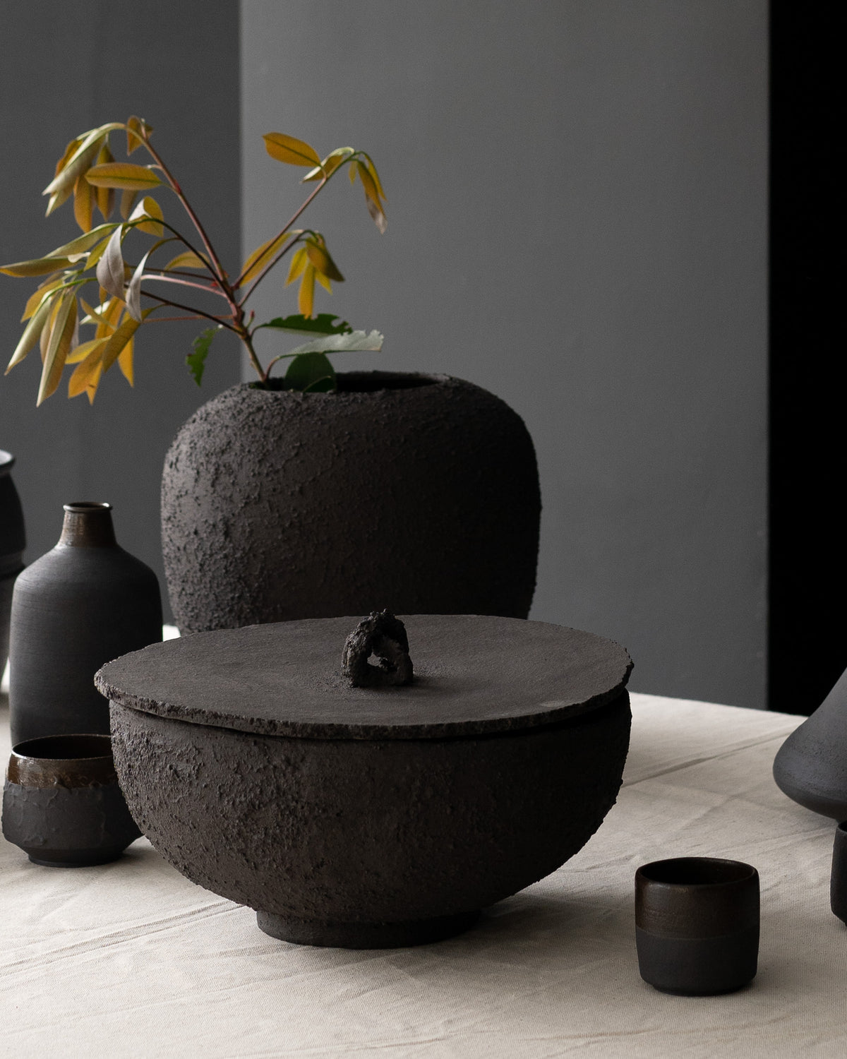 Terris black handmade ceramic wall art decor, wabi sabi stoneware – image 4